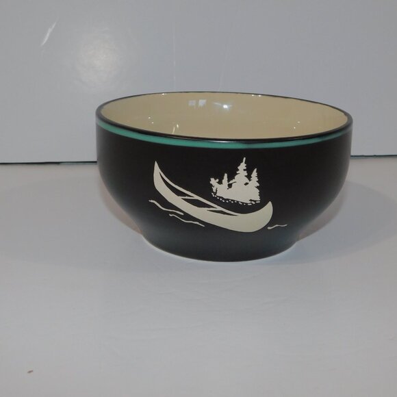 Bass Pro Shops Brown Cream Teal Stoneware Canoe Soup Cereal Bowl - Picture 4 of 5